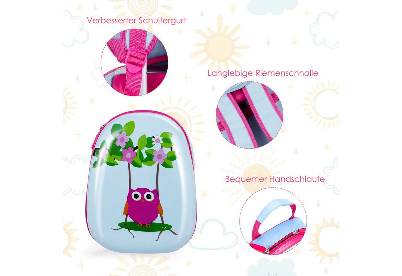 COSTWAY Kinderkoffer 2tlg Kinderkoffer, mit Rucksack – Bild 5 von 5