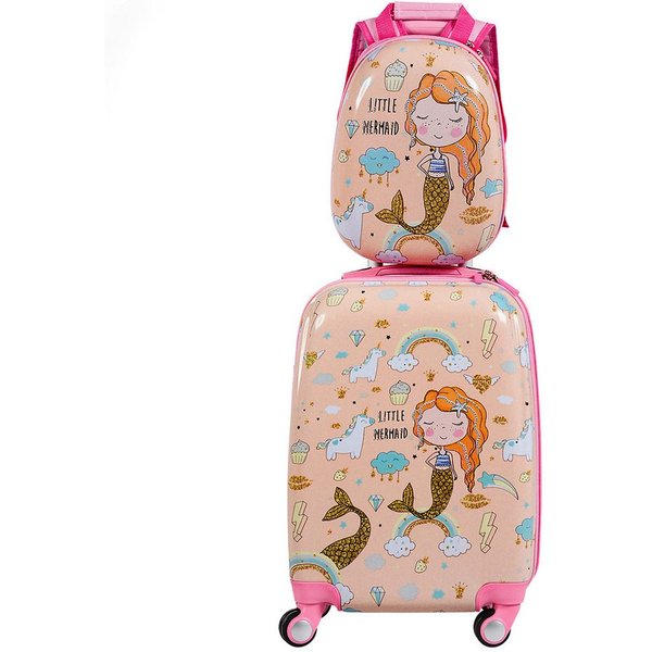 COSTWAY Kinderkoffer Reisegepäck, 2tlg Kinderkoffer + Rucksack