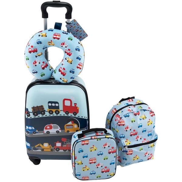 COSTWAY Kinderkoffer Set, 4 Rollen, 5 teiliges Trolley mit Handgepäck, Kissen