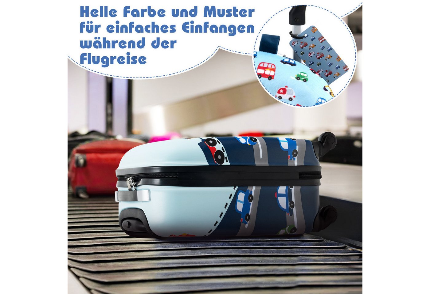 COSTWAY Kinderkoffer Set, 4 Rollen, 5 teiliges Trolley mit Handgepäck, Kissen – Bild 5 von 5