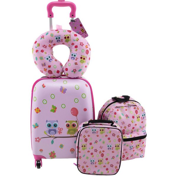 COSTWAY Kinderkoffer Set, 4 Rollen, 5 teiliges Trolley mit Handgepäck, Kissen