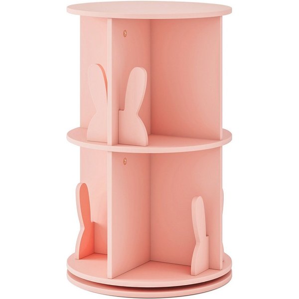 COSTWAY Kinderregal, Drehbares Bücherregal mit Hasen-Trennwänden, rosa
