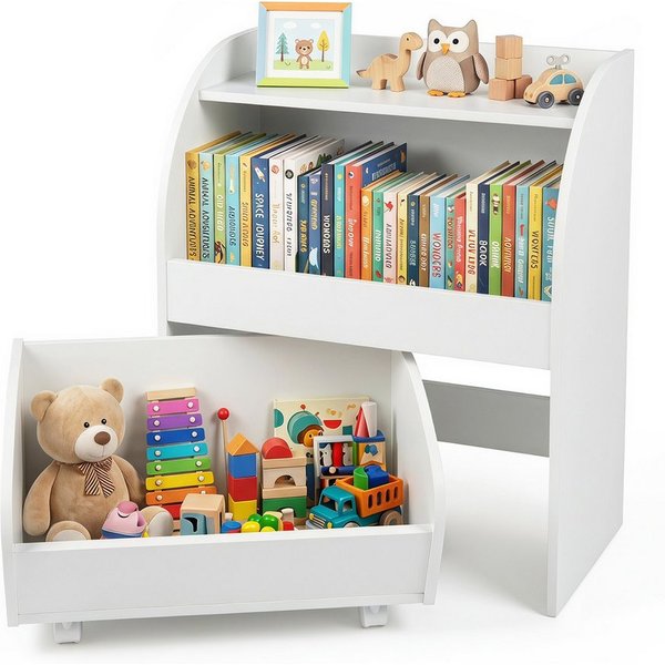 COSTWAY Kinderregal, Bücherregal Kinder aus Holz mit Schublade auf Rollen