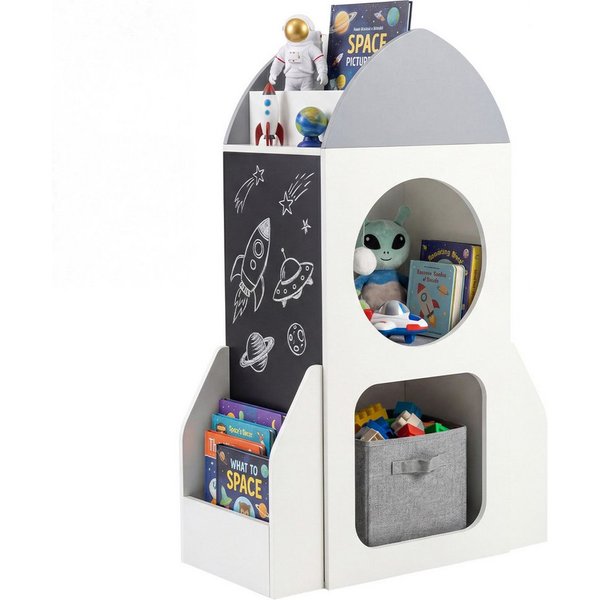COSTWAY Kinderregal, Raketen-Weltraum-Thema, mit Tafel & 3-stufiges Regal