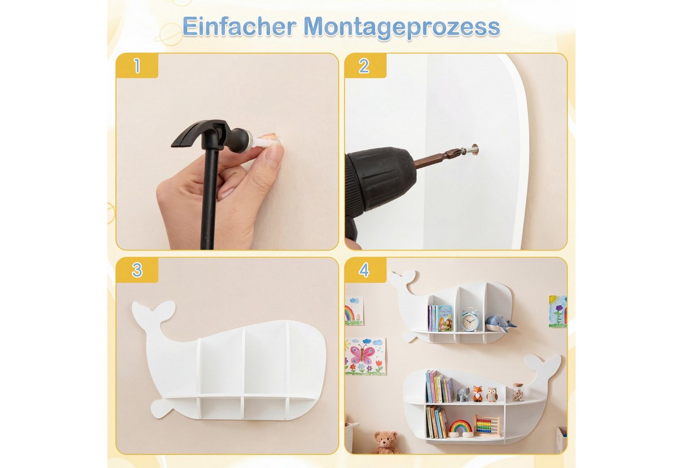 COSTWAY Kinderregal, 2-tlg., Wal Wandregal mit Fächern, Spielzeugregal aus Holz – Bild 3 von 5