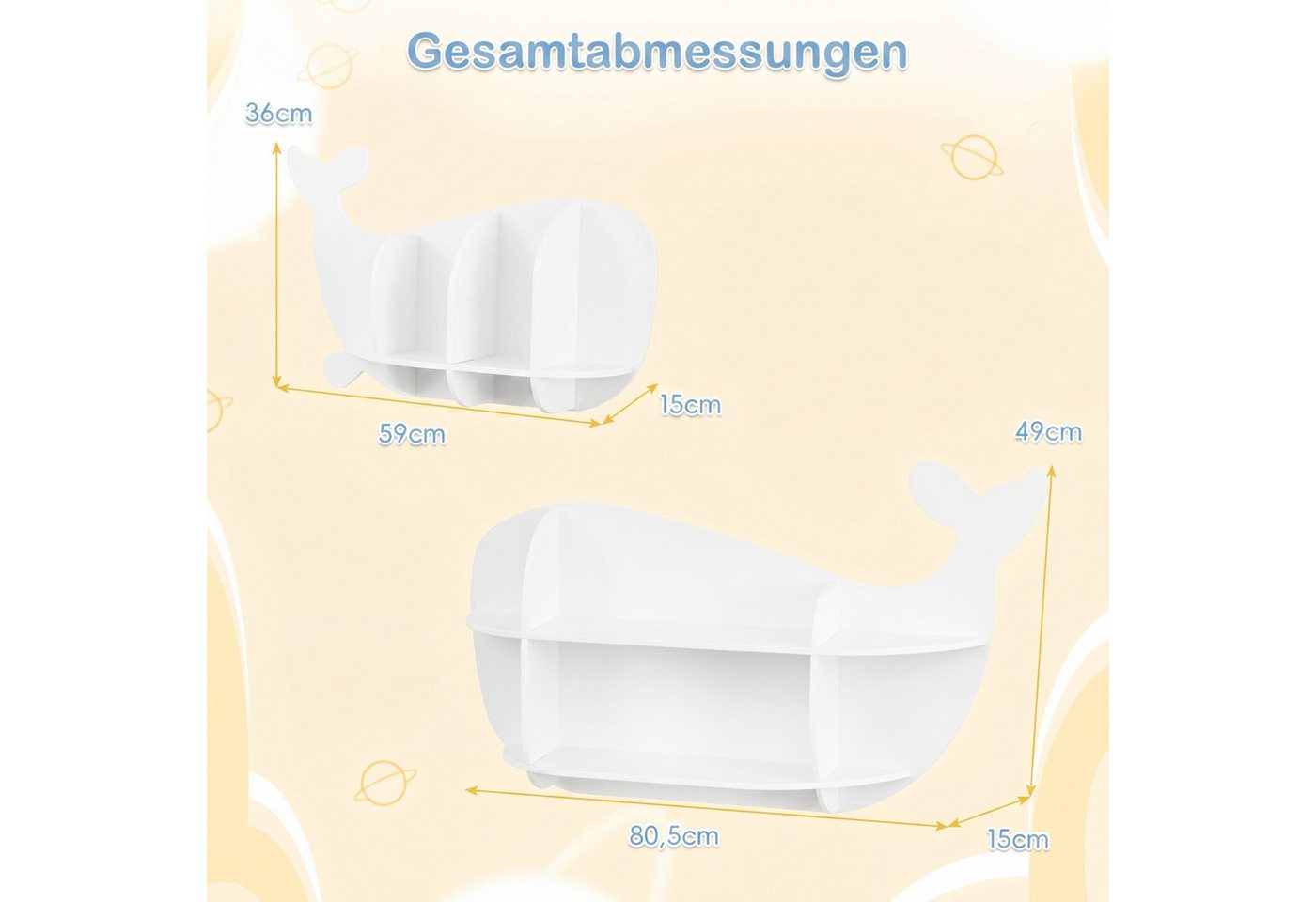 COSTWAY Kinderregal, 2-tlg., Wal Wandregal mit Fächern, Spielzeugregal aus Holz – Bild 5 von 5