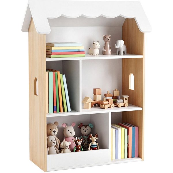 COSTWAY Kinderregal, Spielzeugregal in Hausform mit 5 offenen Fächern & Kippschutz