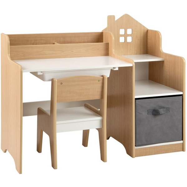 COSTWAY Kinderschreibtisch (2-St), mit Stuhl, Schülertisch mit Stauraum, Schublade