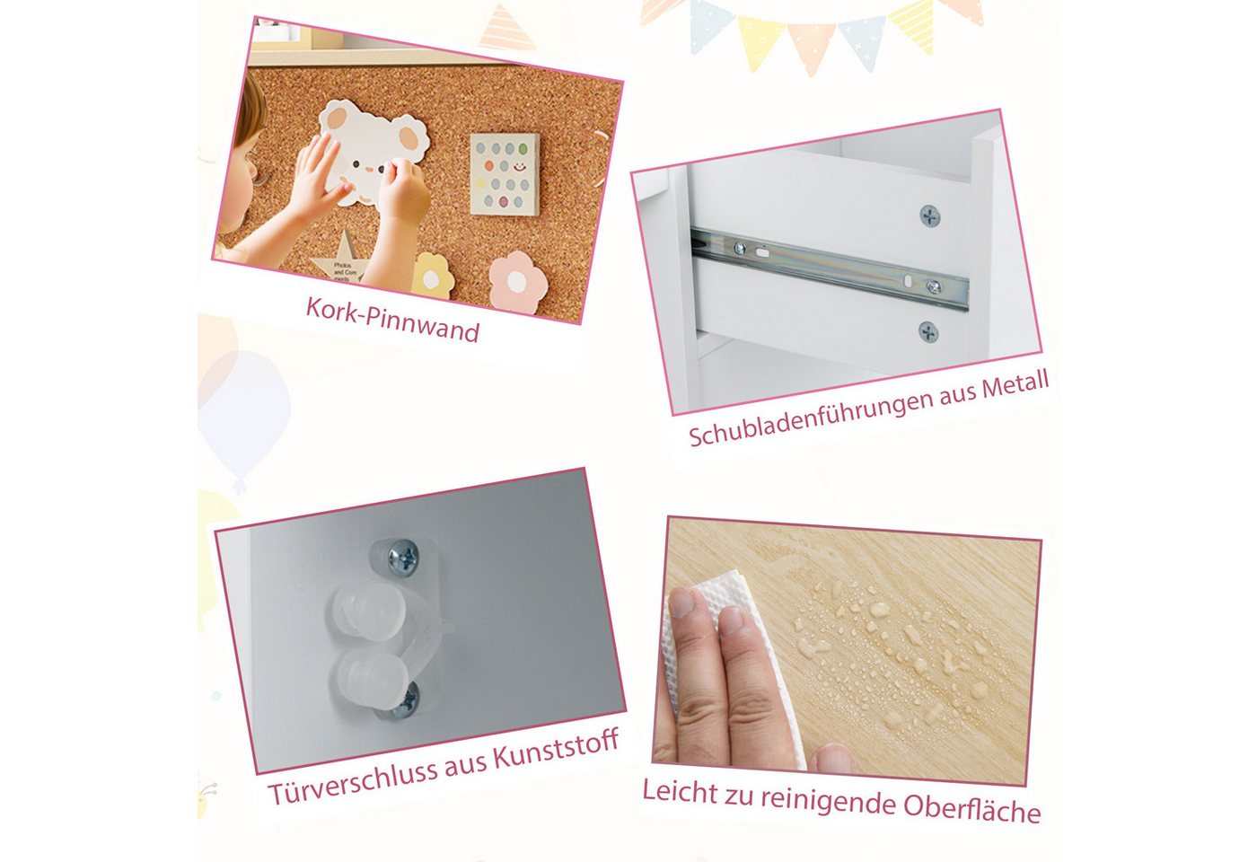 COSTWAY Kinderschreibtisch (2-St), mit Stuhl Set, mit Schubladen, ab 3 Jahre – Bild 4 von 5