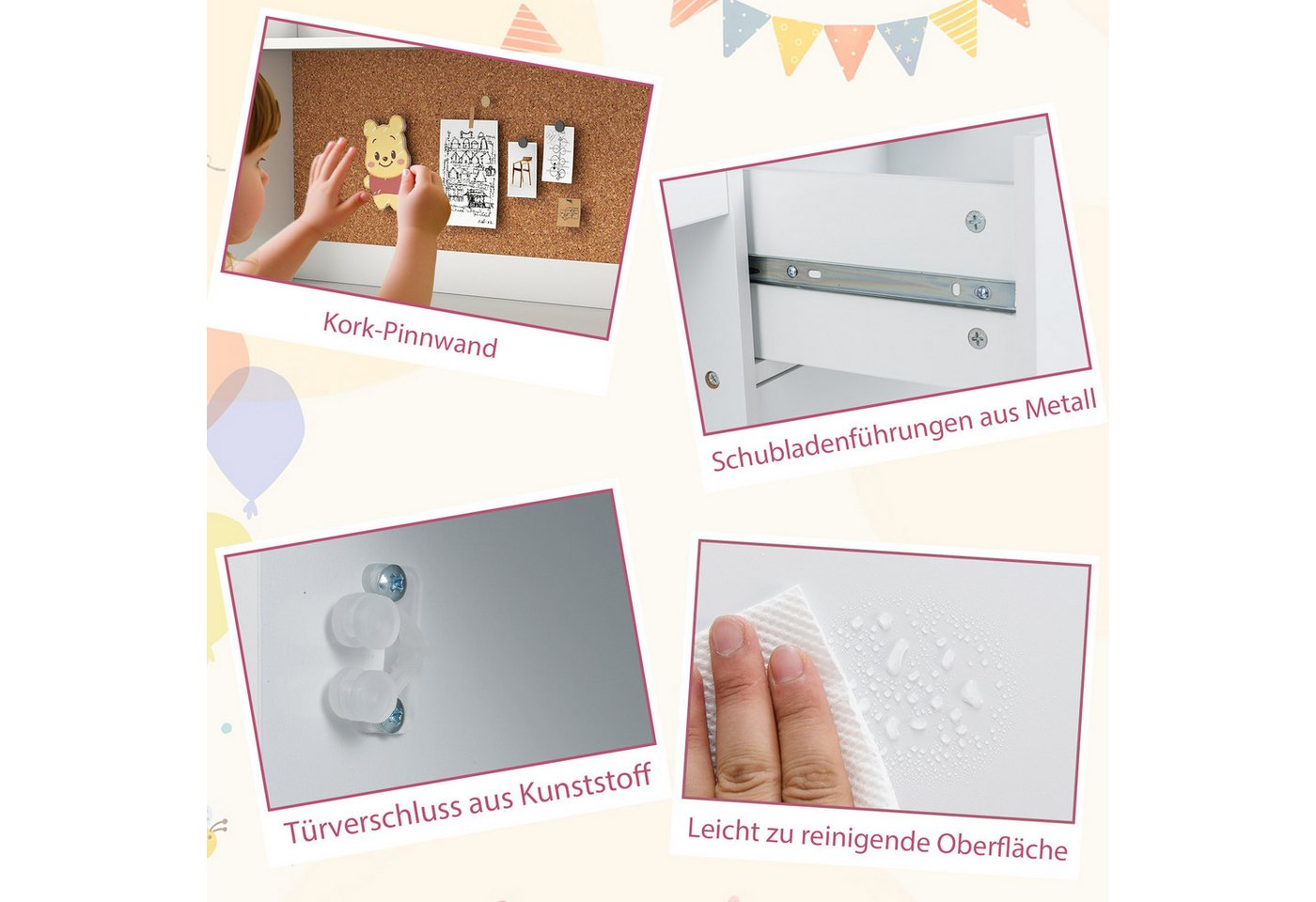 COSTWAY Kinderschreibtisch (2-St), mit Stuhl Set, mit Schubladen, ab 3 Jahre – Bild 4 von 5