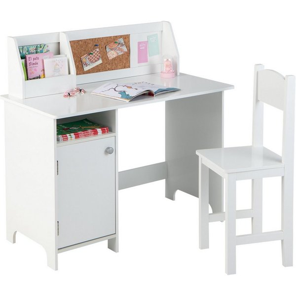 COSTWAY Kinderschreibtisch mit Stuhl Set, Holz, Sitzgruppe mit Bücherregal