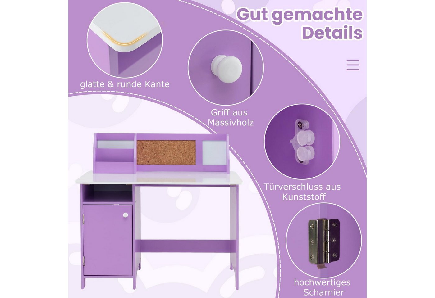 COSTWAY Kinderschreibtisch mit Stuhl Set, Holz, Sitzgruppe mit Bücherregal – Bild 4 von 5