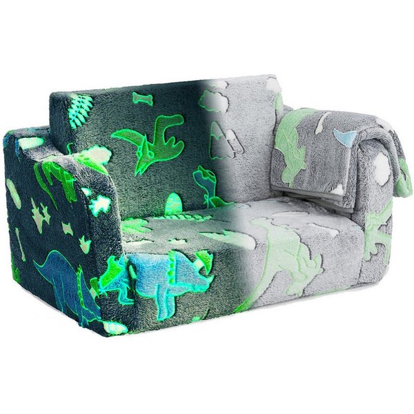 COSTWAY Kindersessel, 2 in 1 Klappsofa im Dunkeln Leuchtend, mit Decke, gepolstert