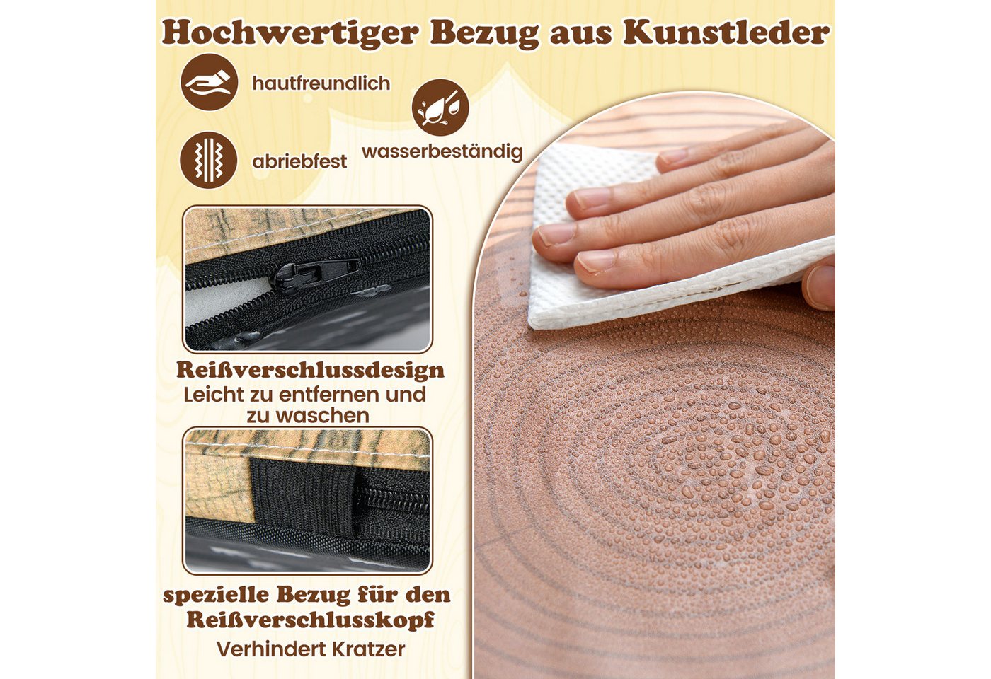 COSTWAY Kindersitzgruppe, (3-tlg), Baumstumpf-Hocker-Set, Kinder Bodenkissen – Bild 4 von 5