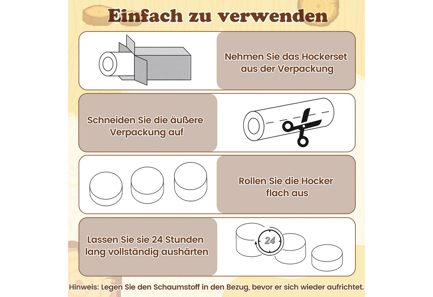 COSTWAY Kindersitzgruppe, (3-tlg), Baumstumpf-Hocker-Set, Kinder Bodenkissen – Bild 5 von 5