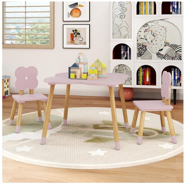 COSTWAY Kindersitzgruppe, (3-tlg), Kindertisch-Set in Blumenform, 2 Stühlen
