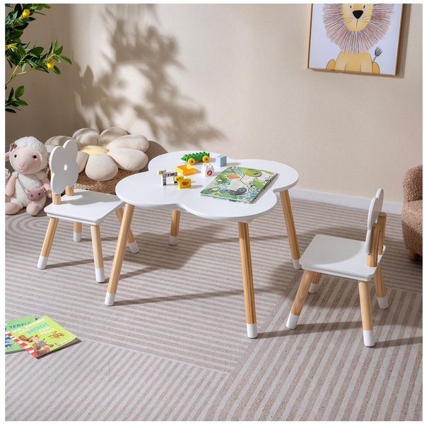 COSTWAY Kindersitzgruppe, (3-tlg), Kindertisch-Set in Blumenform, 2 Stühlen