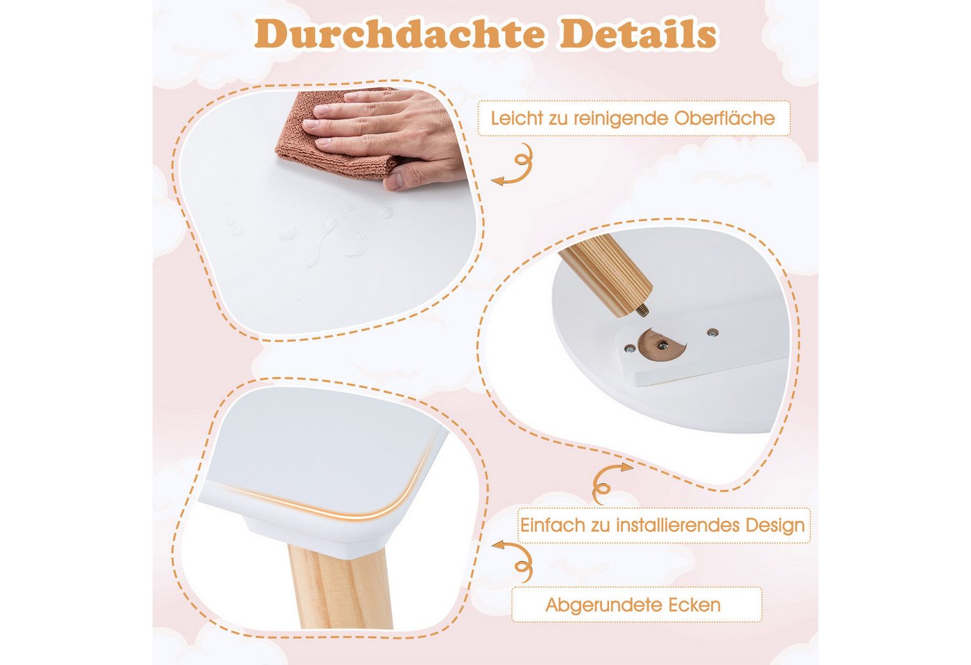COSTWAY Kindersitzgruppe, (3-tlg), Kindertisch-Set in Blumenform, 2 Stühlen – Bild 4 von 5
