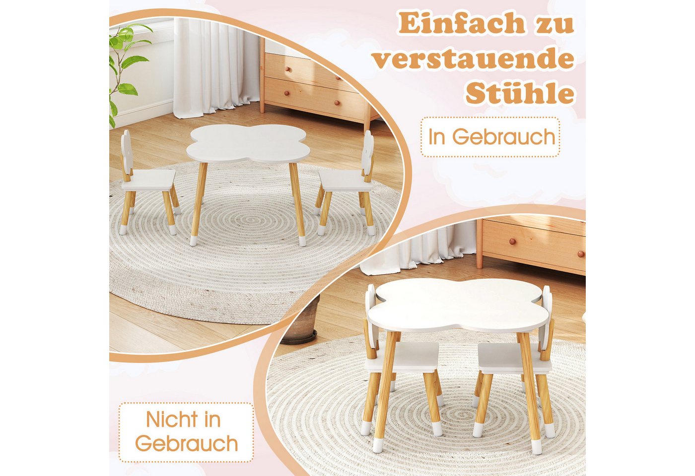 COSTWAY Kindersitzgruppe, (3-tlg), Kindertisch-Set in Blumenform, 2 Stühlen – Bild 5 von 5