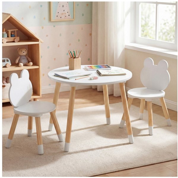 COSTWAY Kindersitzgruppe, (3-tlg), Kindertisch mit 2 Stühlen, ab 3 Jahren