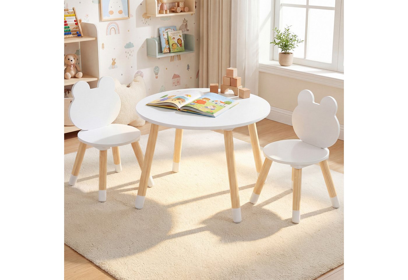COSTWAY Kindersitzgruppe, (3-tlg), Kindertisch mit 2 Stühlen, ab 3 Jahren – Bild 3 von 4