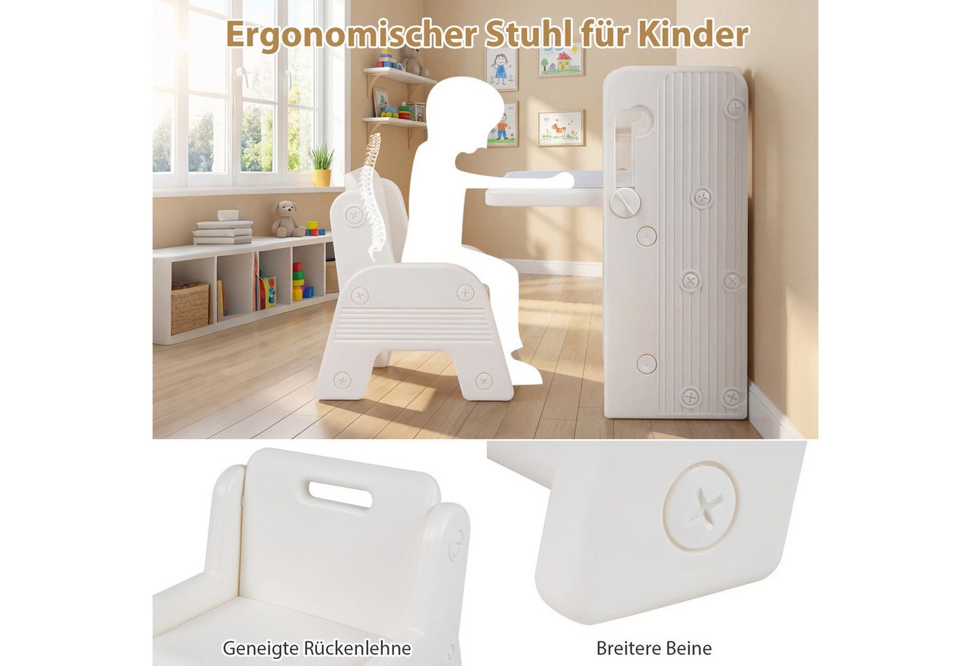 COSTWAY Kindersitzgruppe, (2-tlg), 4 in 1 Kindertisch mit Stuhl, Bücherregalen – Bild 5 von 5