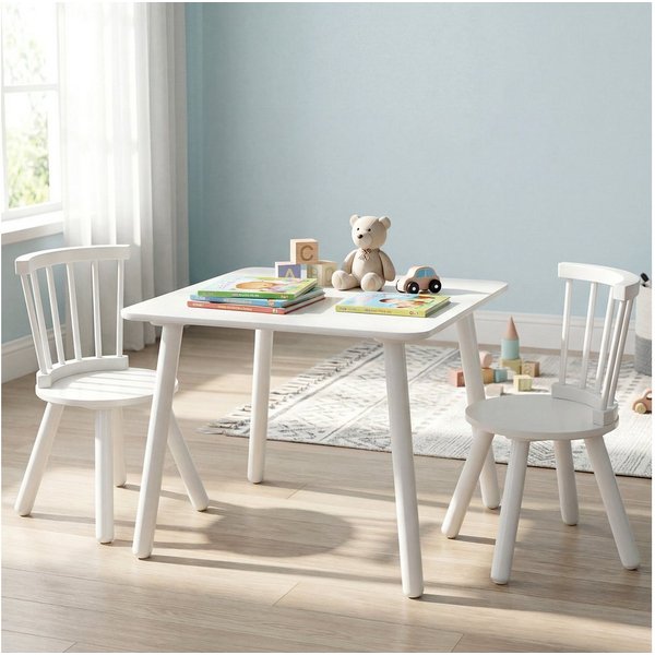 COSTWAY Kindersitzgruppe, (3-tlg), Kindertisch und 2 Stühle Set, Holz