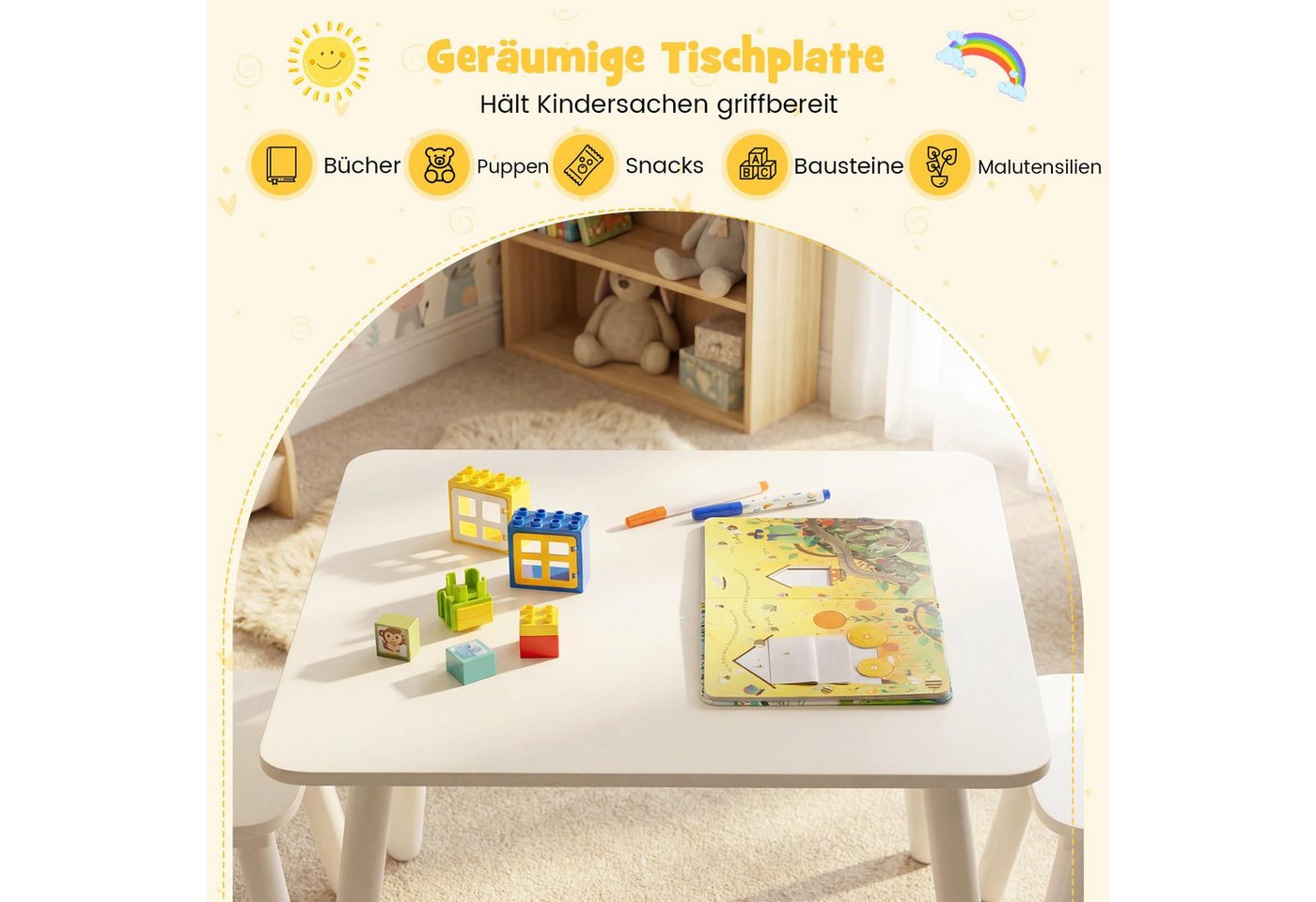 COSTWAY Kindersitzgruppe, (3-tlg), Kindertisch und 2 Stühle Set, Holz – Bild 3 von 5