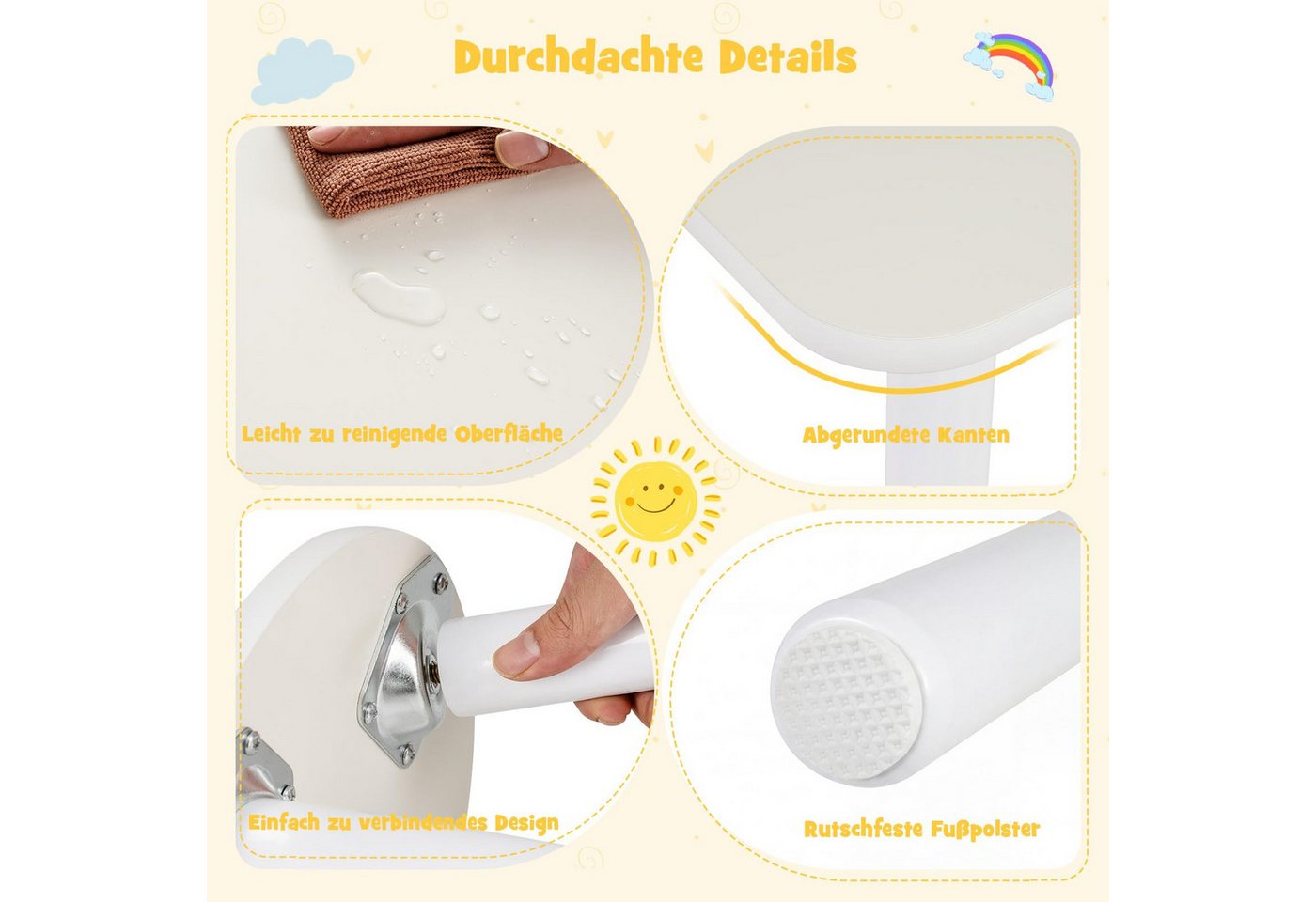 COSTWAY Kindersitzgruppe, (3-tlg), Kindertisch und 2 Stühle Set, Holz – Bild 5 von 5
