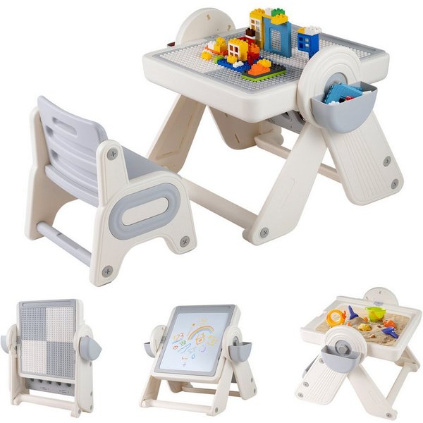 COSTWAY Kindersitzgruppe, (2-tlg), 6-in-1 Kindertisch Set mit Stuhl, klappbar