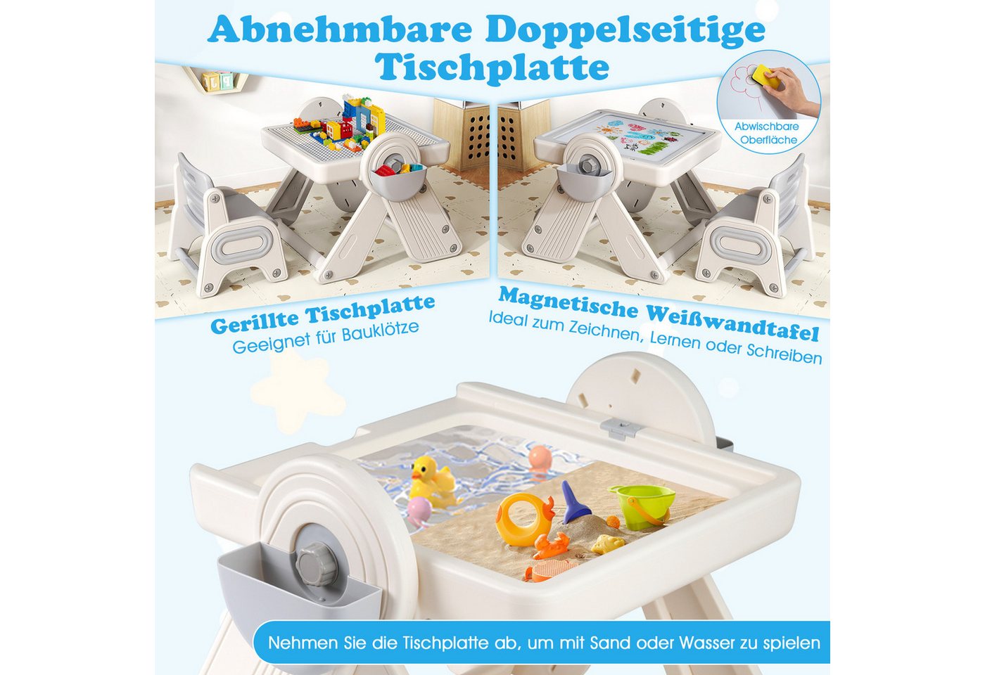 COSTWAY Kindersitzgruppe, (2-tlg), 6-in-1 Kindertisch Set mit Stuhl, klappbar – Bild 2 von 5
