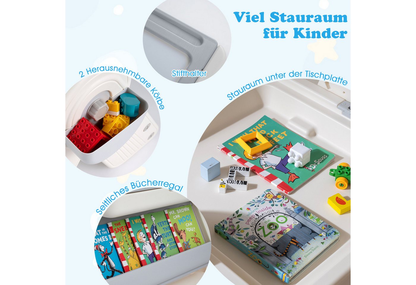 COSTWAY Kindersitzgruppe, (2-tlg), 6-in-1 Kindertisch Set mit Stuhl, klappbar – Bild 5 von 5