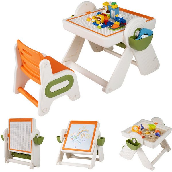 COSTWAY Kindersitzgruppe, (2-tlg), 6-in-1 Kindertisch Set mit Stuhl, klappbar