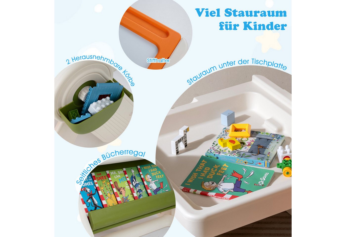 COSTWAY Kindersitzgruppe, (2-tlg), 6-in-1 Kindertisch Set mit Stuhl, klappbar – Bild 5 von 5