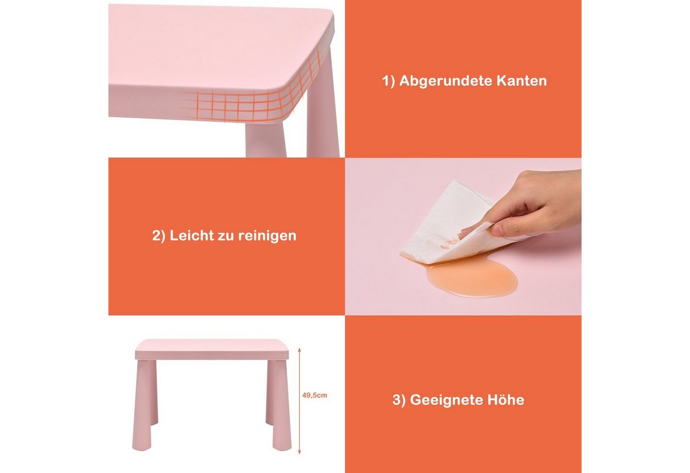 COSTWAY Kindersitzgruppe 3 TLG. Kindermöbel, (Kindertisch mit 2 Stühlen) – Bild 5 von 5