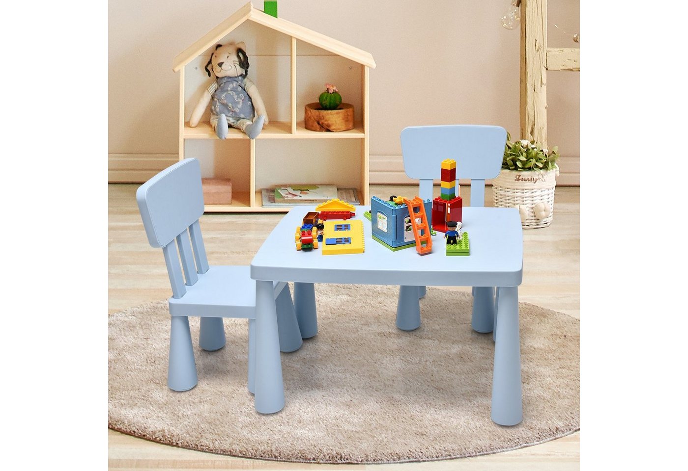 COSTWAY Kindersitzgruppe 3 TLG. Kindermöbel, (Kindertisch mit 2 Stühlen) – Bild 2 von 5