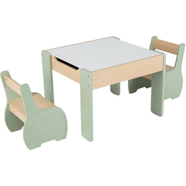 COSTWAY Kindersitzgruppe 3tlg. Kindertisch, aus Holz, mit 2 Stühlen