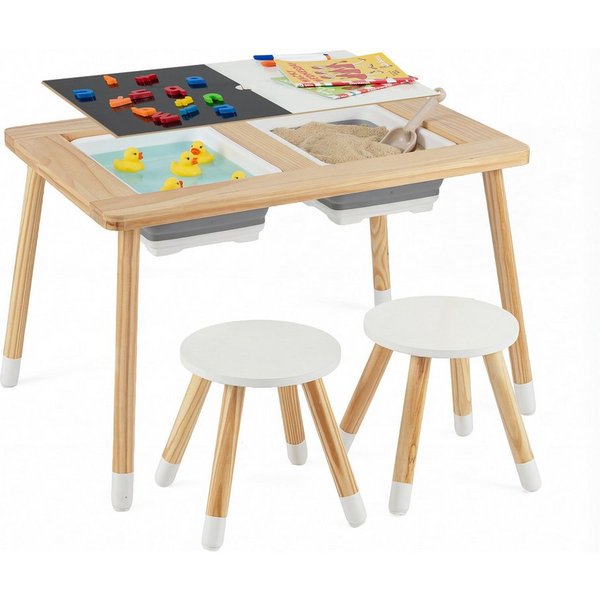 COSTWAY Kindersitzgruppe, (3-tlg), Spieltisch mit 2 Hockern & 2 Behältern