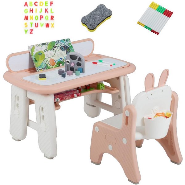 COSTWAY Kindersitzgruppe Spieltisch mit Stuhl, höhenverstellbar
