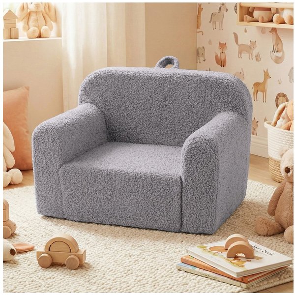 COSTWAY Kindersofa, Kindersessel gepolstert mit Griff, aus Teddystoff