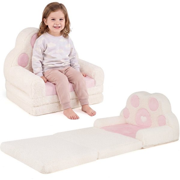 COSTWAY Kindersofa 2 in 1 Kindersessel, Ausklappbar in Bärentatzen Form, Spielsofa, Kindercouch