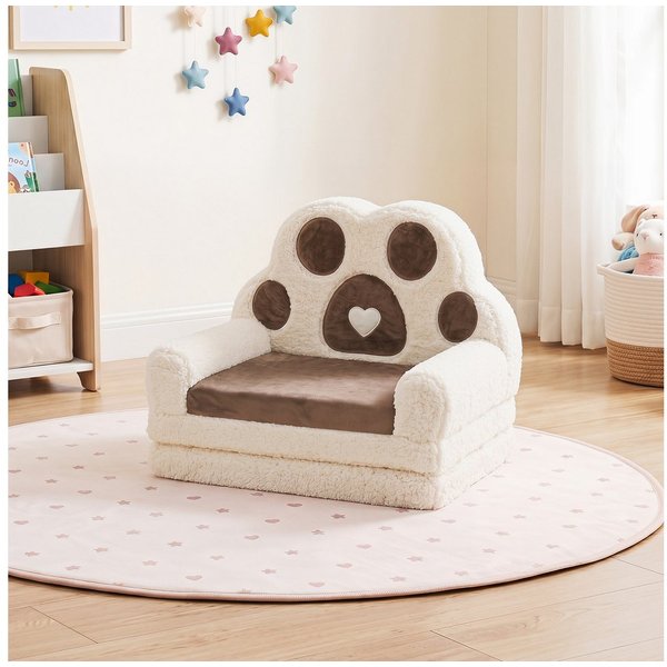 COSTWAY Kindersofa 2 in 1 Kindersessel, Ausklappbar in Bärentatzen Form, Spielsofa, Kindercouch