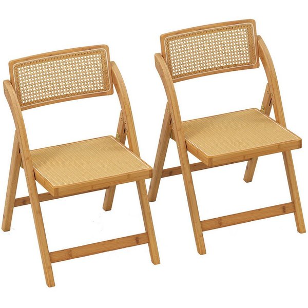COSTWAY Klappstuhl 2er Set Esszimmerstühle, klappbar, Bambus 150kg
