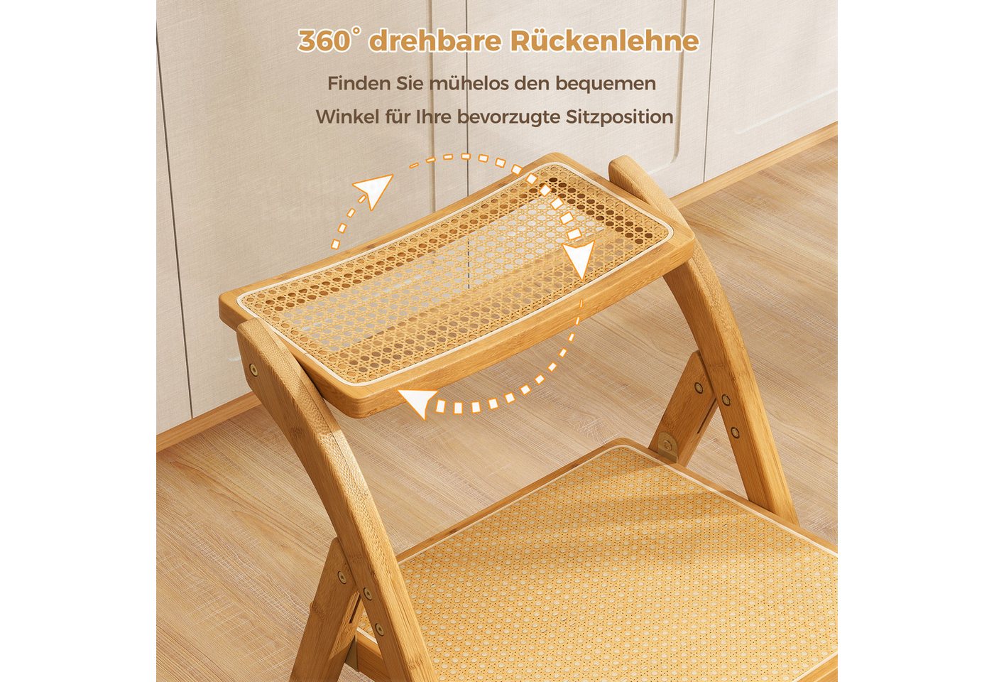COSTWAY Klappstuhl 2er Set Esszimmerstühle, klappbar, Bambus 150kg – Bild 3 von 5