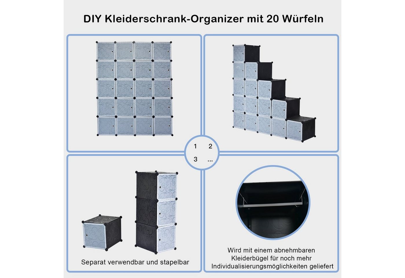 COSTWAY Kleiderschrank 20 Fächer, DIY Regalsystem, stapelbar, Kippsicherung – Bild 3 von 5