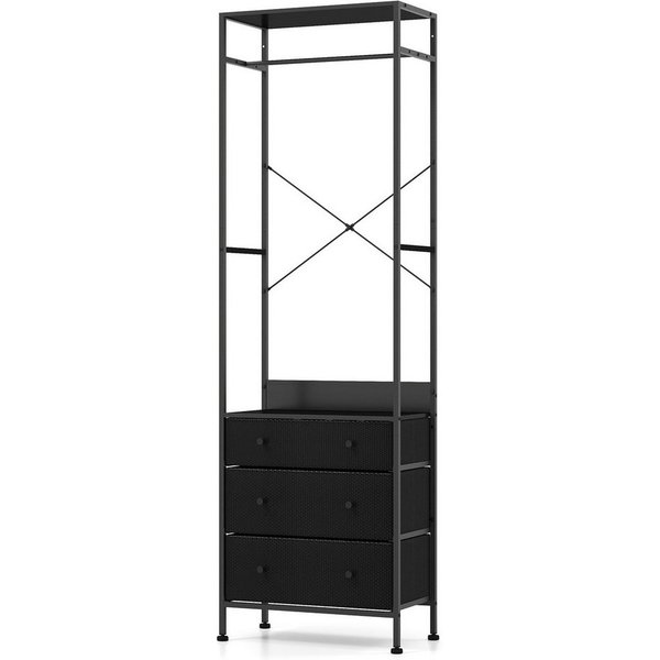 COSTWAY Kleiderständer, mit 3 Schubladen, Hängestange & Ablagen, Metall