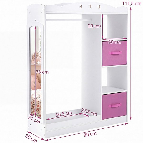 COSTWAY Kleiderständer, Kindergarderobe mit Spiegel, Garderobe Prinzessin