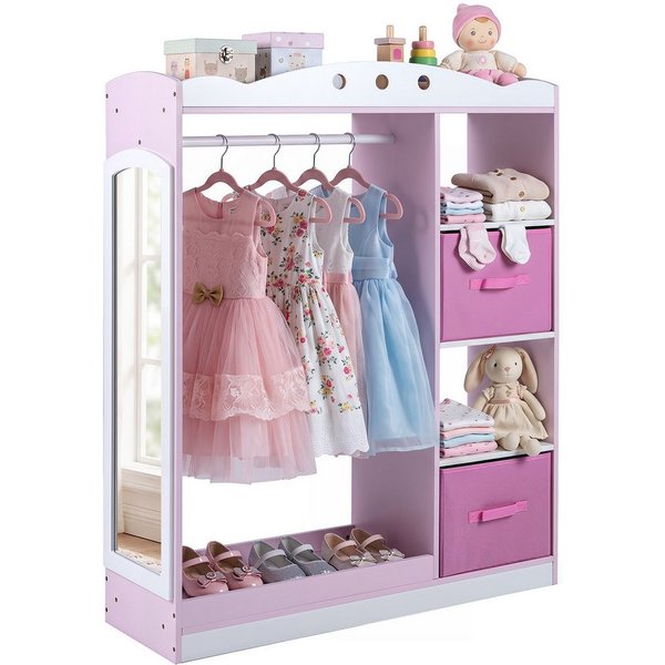 COSTWAY Kleiderständer, Kindergarderobe mit Spiegel, Garderobe Prinzessin