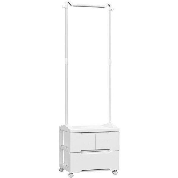 COSTWAY Kleiderständer mit 3 Schubladen, Stange & Haken, auf Rollen,46x38x157cm