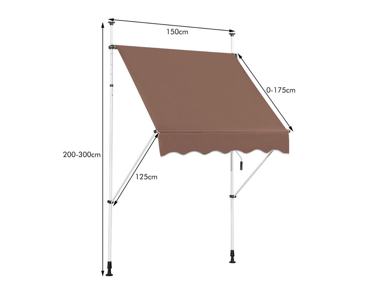 COSTWAY Klemmmarkise 150cm breit, Braun – Bild 5 von 5